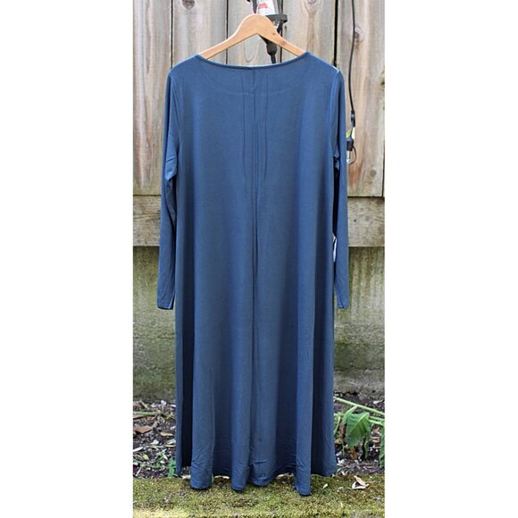 Eileen Fisher - Bateau Neck Maxi Dress in Viscose Jersey, Storm Blue, Large - Picture 5 of 8